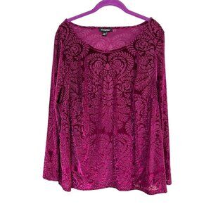 Roz Ali Top Women 2X Pink Pullover Floral Burnout Boho Western Whimsygoth Fairy